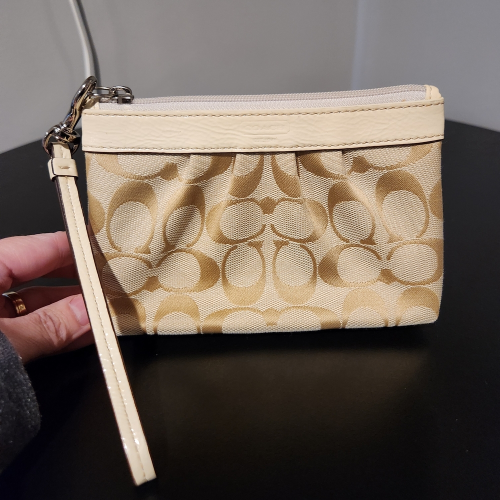 Coach Beige And Yellow Wristlet